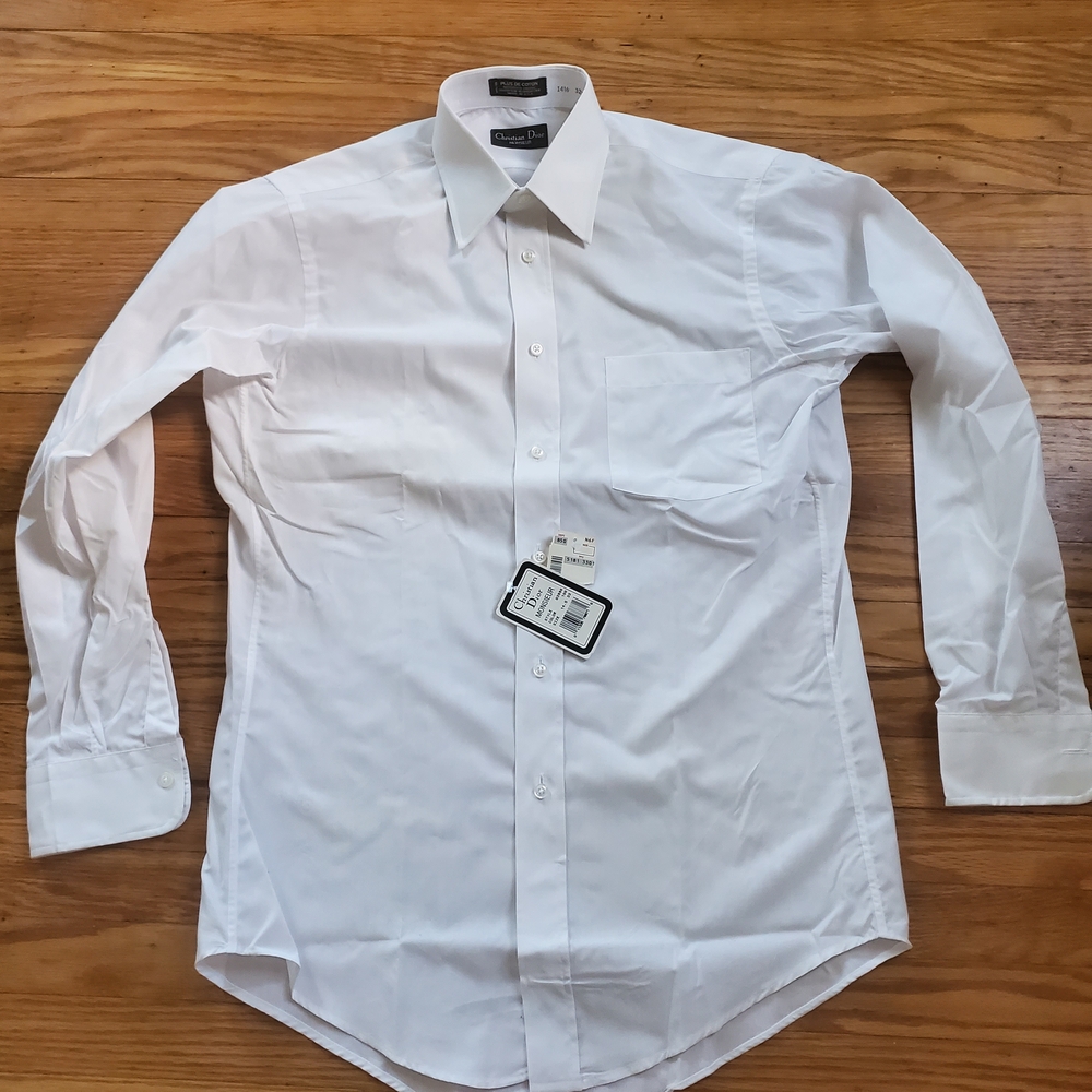 Christian Dior Monseur Cotton White Buttons Up Collar  Shirt Mens Sz 32-33 New